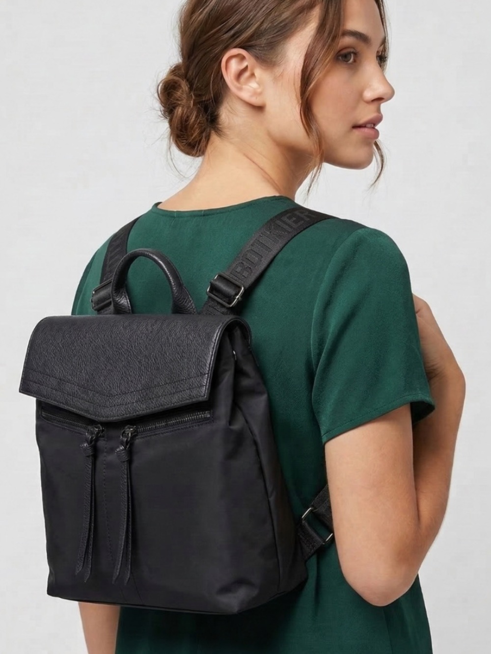 NWT Botkier Black Nylon & Leather-Trim Backpack